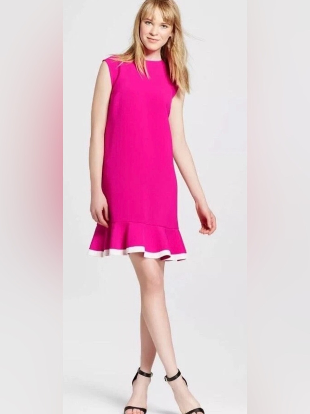 Victoria Beckham for Target Sleeveless Ruffled Hem Shift Dress Pink Small Preppy